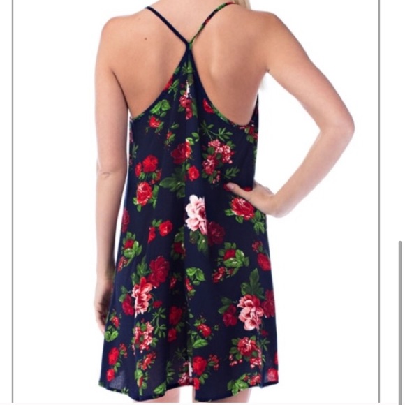 2/$30 Navy Blue and Floral Print A-Line Slip Dress - Picture 4 of 5